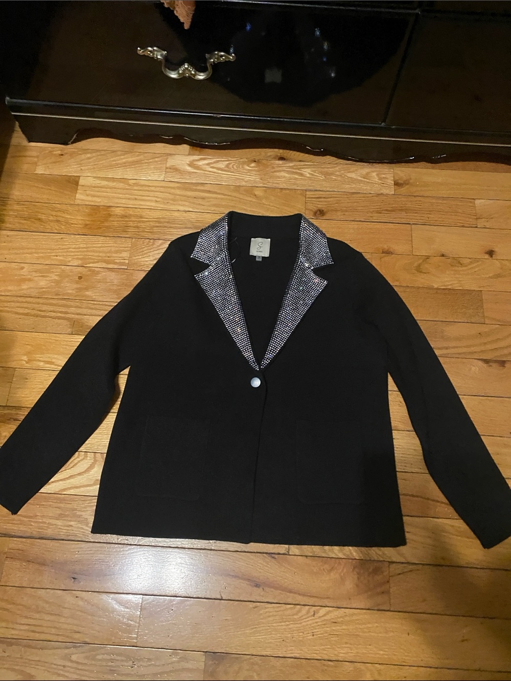 Black Women's Blazer with Sparkle Collar - Size Unspecified
